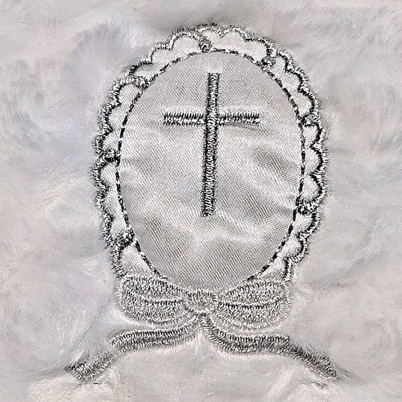 ☁️BLANKETS & BEYOND☁️CHRISTENING CROSS ROSETTE PLUSH BAPTISM SWADDLE BAG NWT - Picture 7 of 8